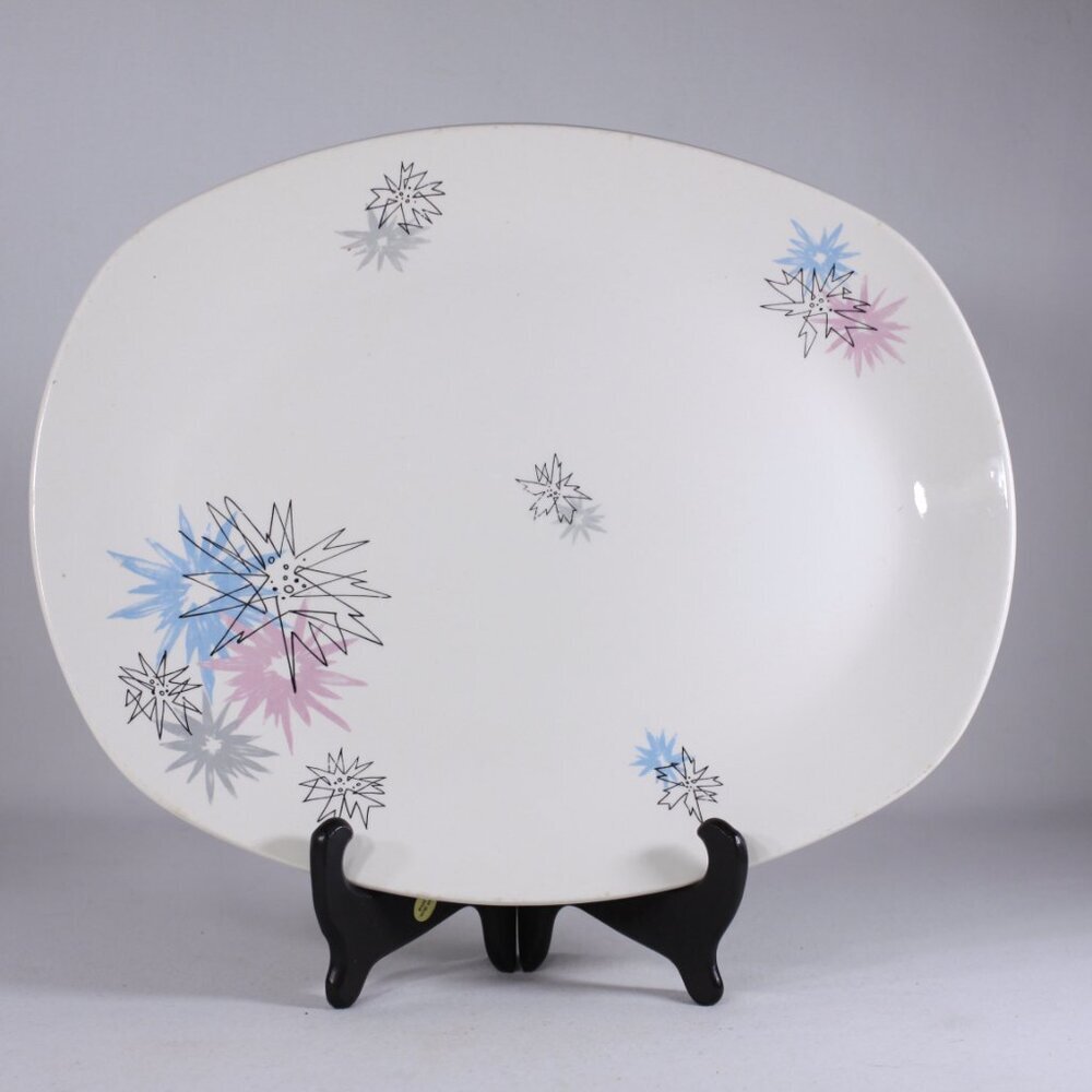 1950s MCM starburst serving platter, Quite Contrary Jessie Tait Midwinter